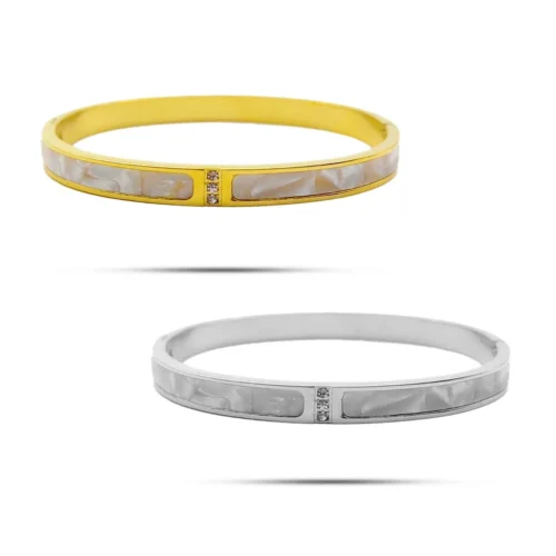 Pulsera Acero Brazalete Madre Perla Cristales Centro