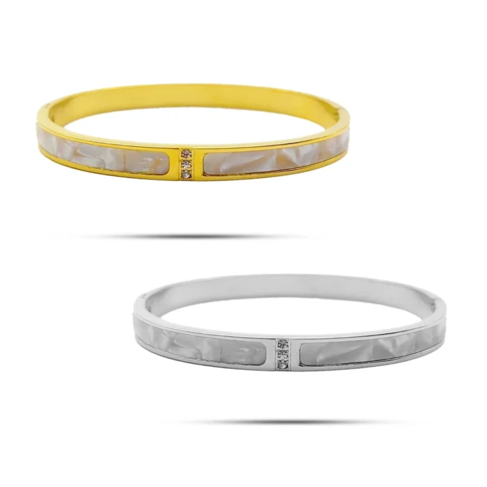 Pulsera Acero Brazalete Madre Perla Cristales Centro