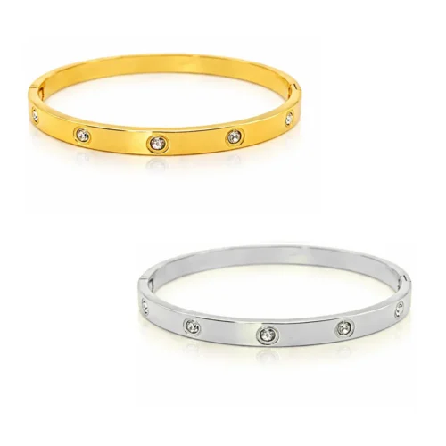 Pulsera Acero Brazalete Zirconias Circulares Sencillo