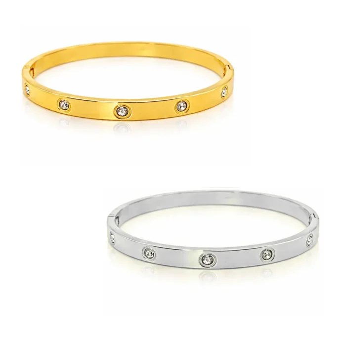 Pulsera Acero Brazalete Zirconias Circulares Sencillo