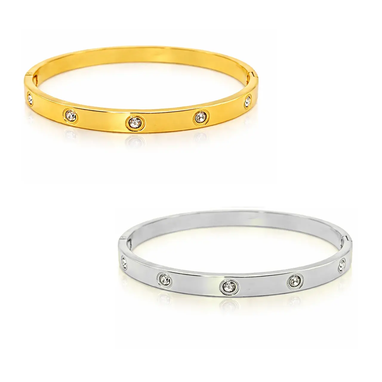 Pulsera Acero Brazalete Zirconias Circulares Sencillo