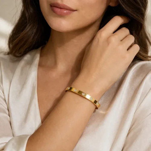 Pulsera Acero Brazalete Zirconias Circulares Sencillo (2)