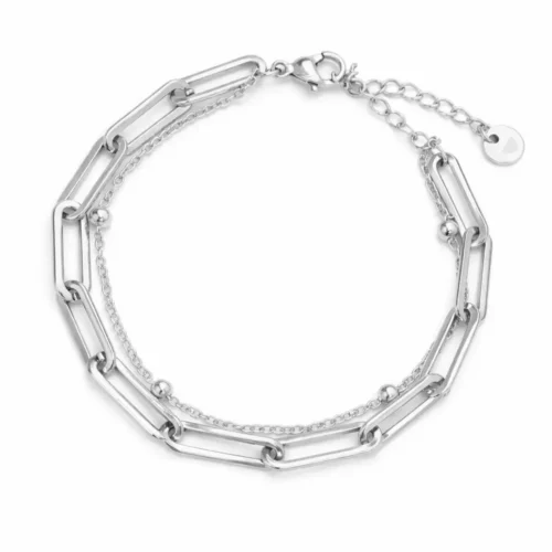 Pulsera Acero Doble Eslabon Oval Largo y Balines (1)