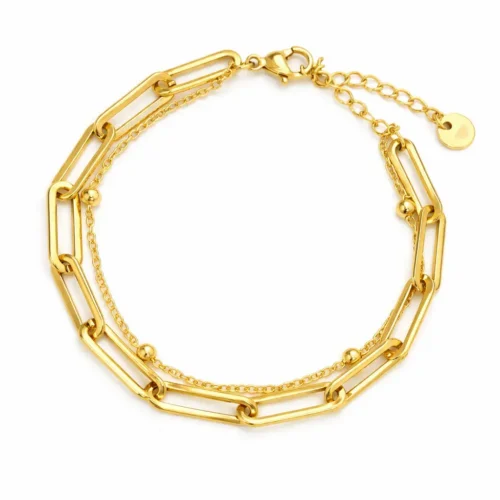 Pulsera Acero Doble Eslabon Oval Largo y Balines (4)