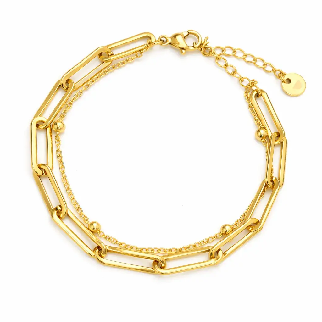 Pulsera Acero Doble Eslabon Oval Largo y Balines 5 Pulsera Acero Doble Eslabon Oval Largo y Balines - Image 3