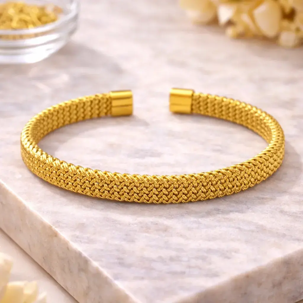 Pulsera Acero Dorado Brazalete Abierto Malla Tejida 5 Pulsera Acero Dorado Brazalete Abierto Malla Tejida - Image 3