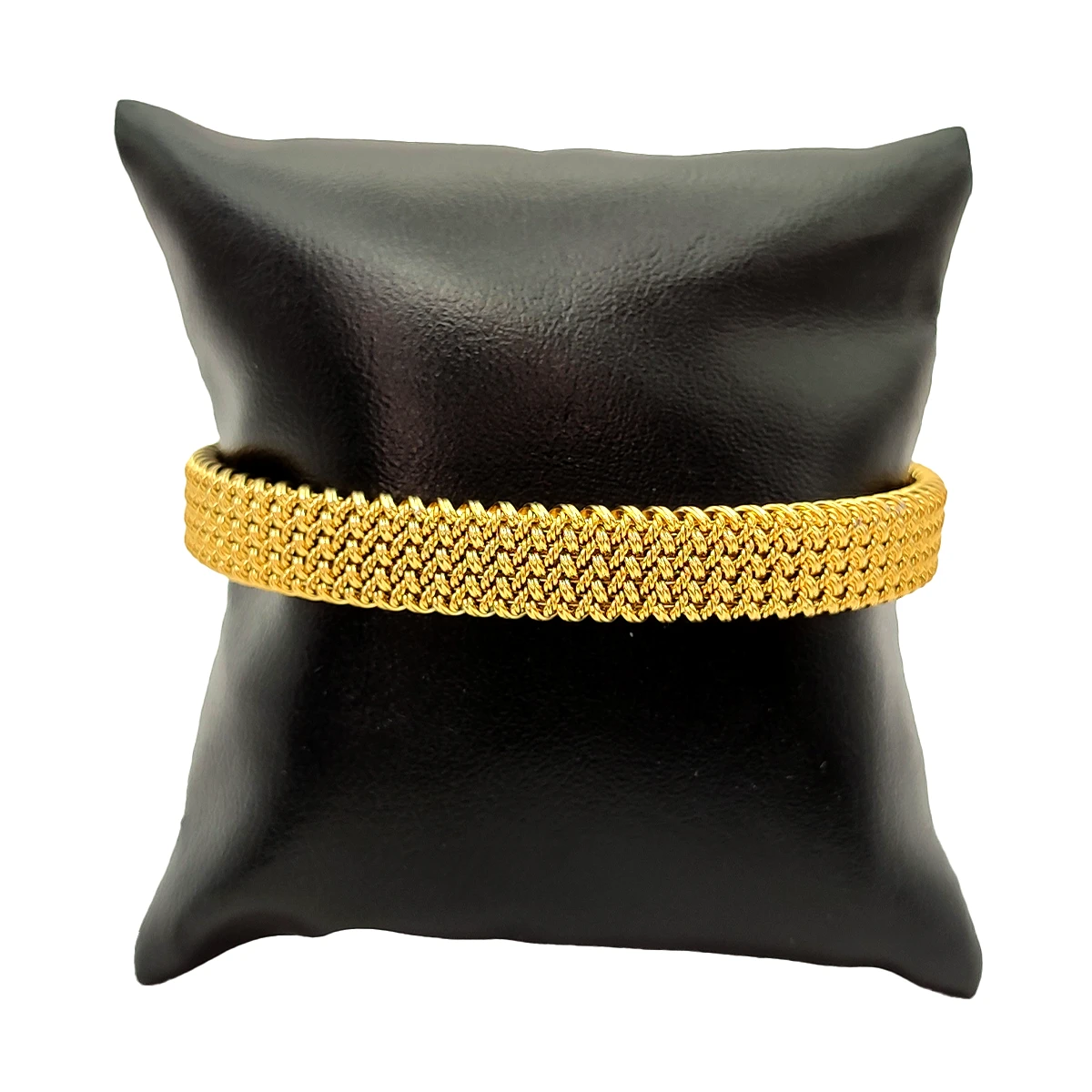 Pulsera Acero Dorado Brazalete Abierto Malla Tejida 4