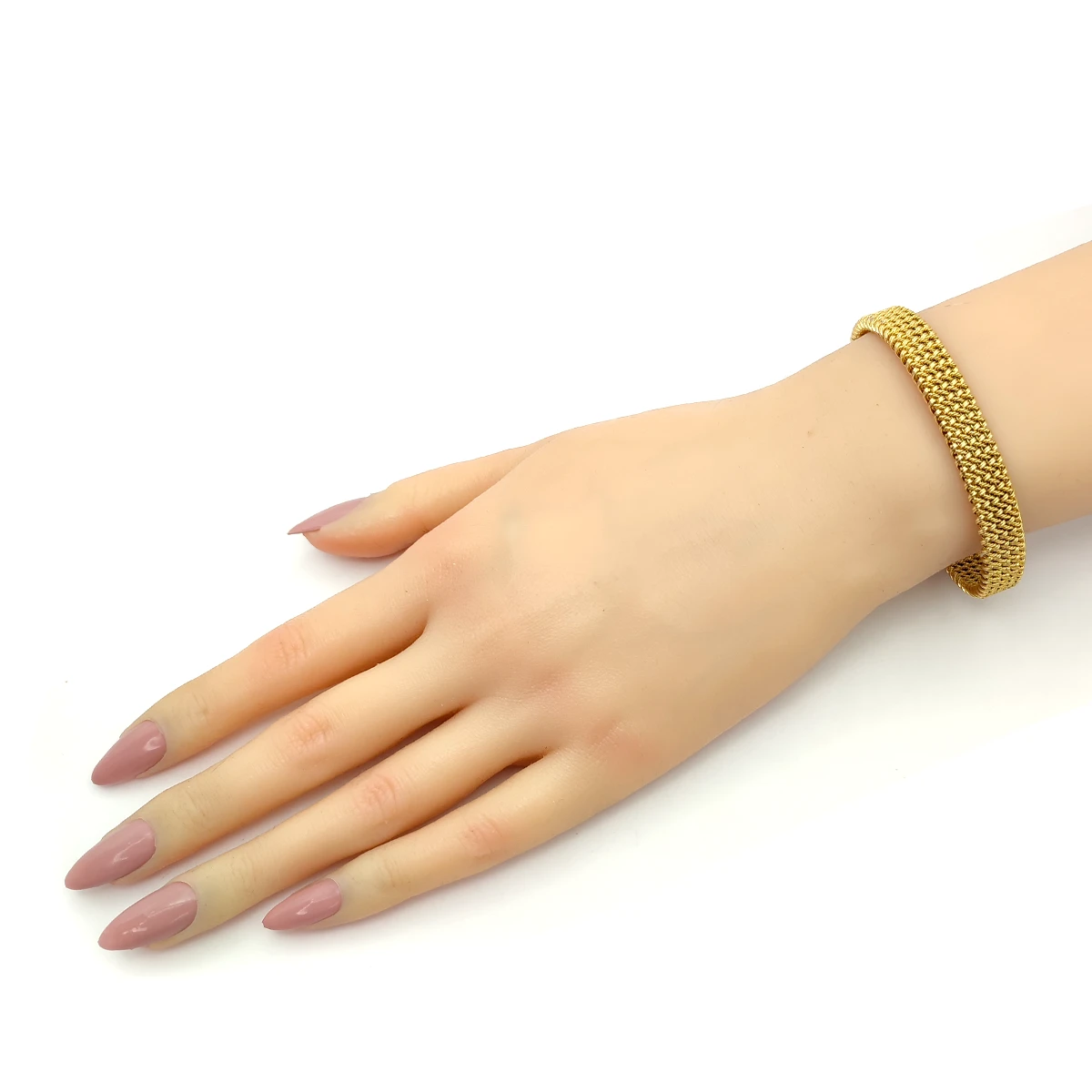 Pulsera Acero Dorado Brazalete Abierto Malla Tejida 7 Pulsera Acero Dorado Brazalete Abierto Malla Tejida - Image 5