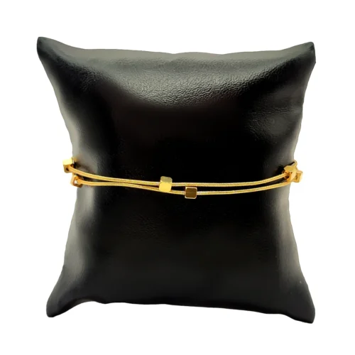 Pulsera Acero Dorado Doble Cola de Rata Delgada Cubos (1)