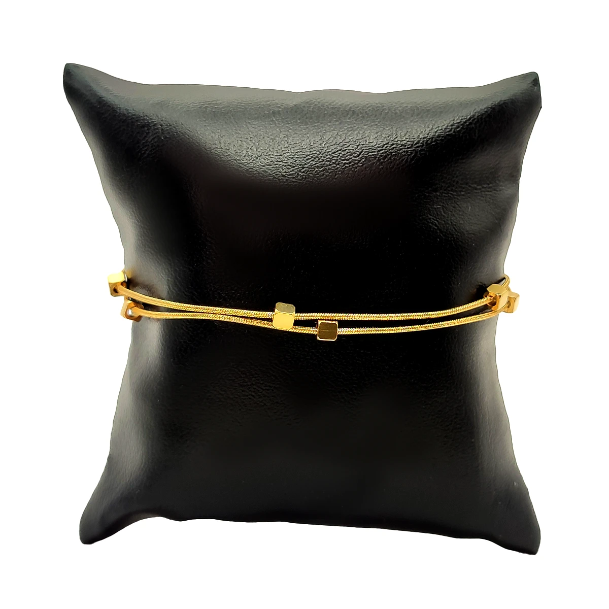 Pulsera Acero Dorado Doble Cola de Rata Delgada Cubos 1