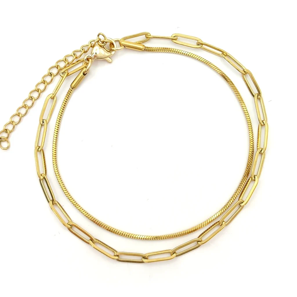 Pulsera Acero Brazalete Madre Perla Cristales Centro 13 Pulsera Acero Dorado Doble Cola de Rata Eslabon Oval