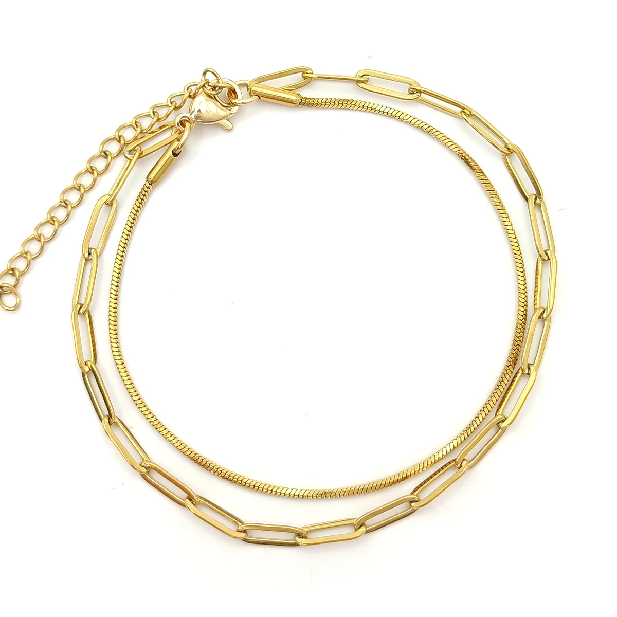 Pulsera Acero Dorado Doble Cola de Rata Eslabon Oval