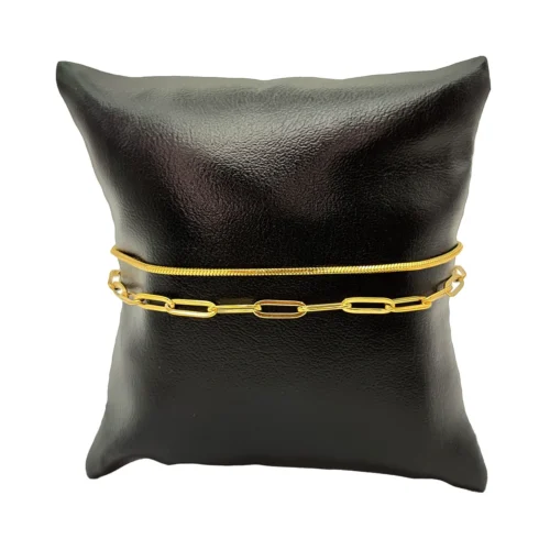 Pulsera Acero Dorado Doble Cola de Rata Eslabon Oval (2)