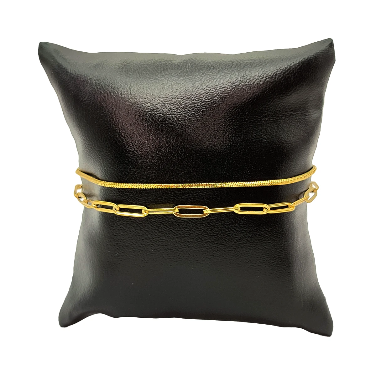 Pulsera Acero Dorado Doble Cola de Rata Eslabon Oval 2