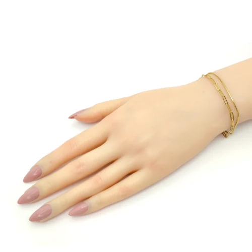 Pulsera Acero Dorado Doble Cola de Rata Eslabon Oval (3)