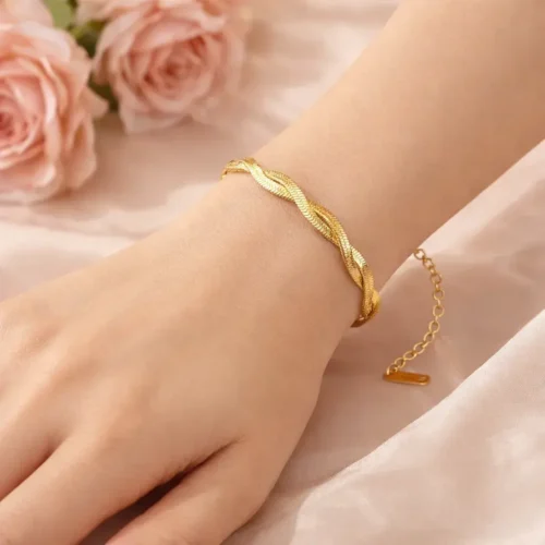 Pulsera Acero Dorado Panza de Vibora Doble Trenzada (4)