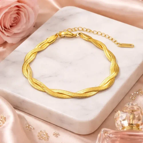 Pulsera Acero Dorado Panza de Vibora Doble Trenzada (5)