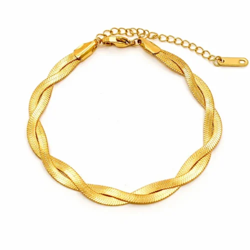 Pulsera Acero Dorado Panza de Vibora Doble Trenzada (6)