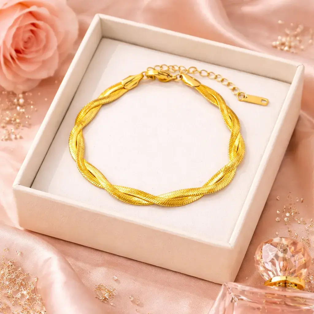 Pulsera Acero Dorado Panza de Vibora Doble Trenzada 7 Pulsera Acero Dorado Panza de Vibora Doble Trenzada - Image 5