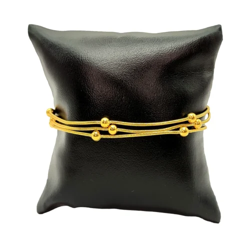 Pulsera Acero Dorado Triple Cola de Rata con Balines (1)