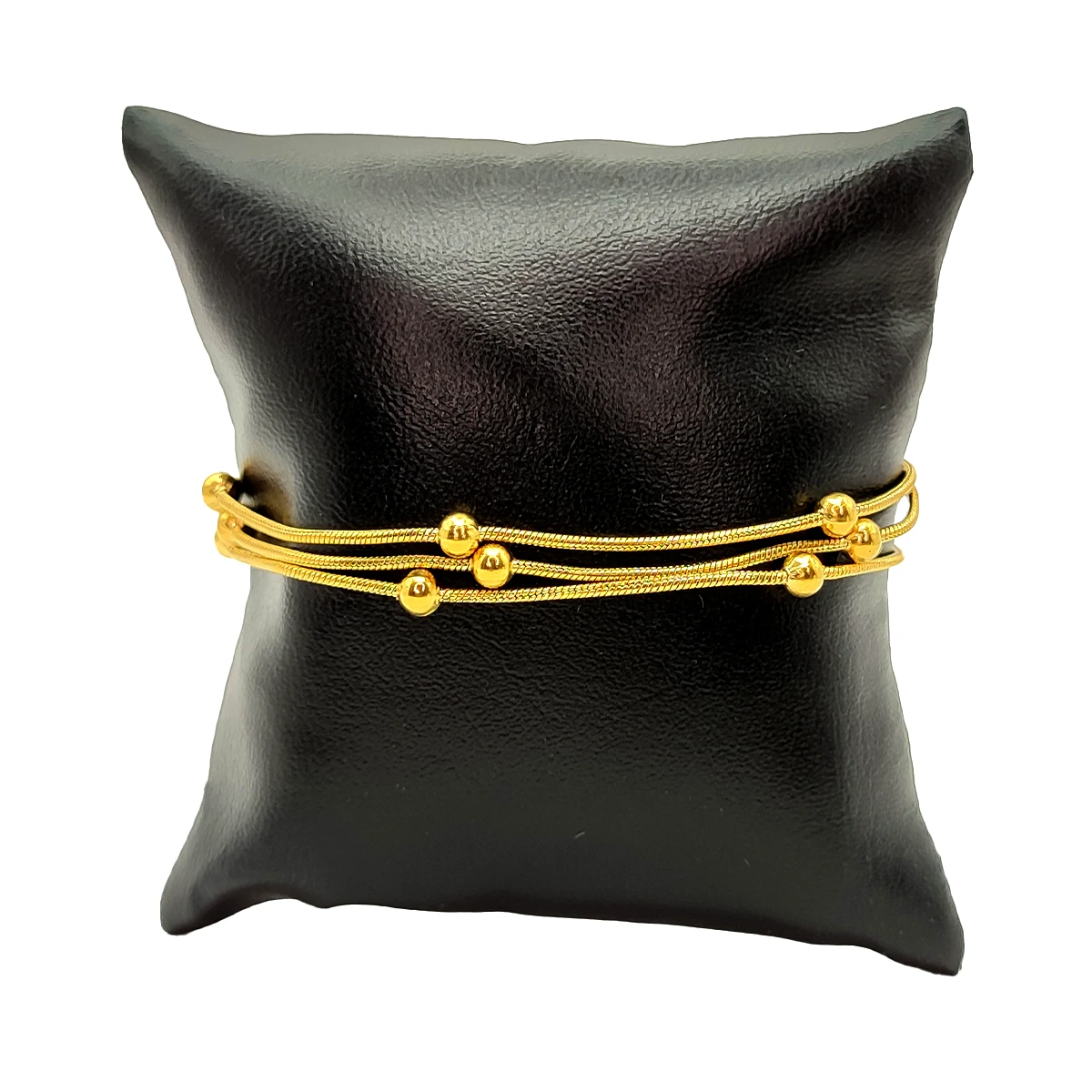 Pulsera Acero Dorado Triple Cola de Rata con Balines 1