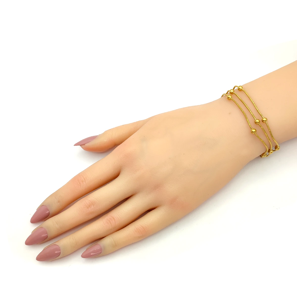 Pulsera Acero Dorado Triple Cola de Rata con Balines 5 Pulsera Acero Dorado Triple Cola de Rata con Balines - Image 3