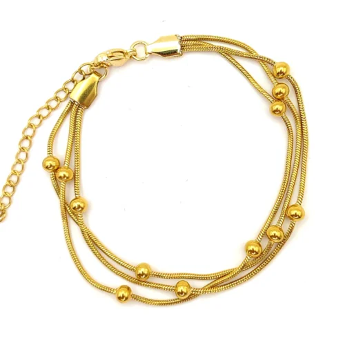 Pulsera Acero Dorado Triple Cola de Rata con Balines
