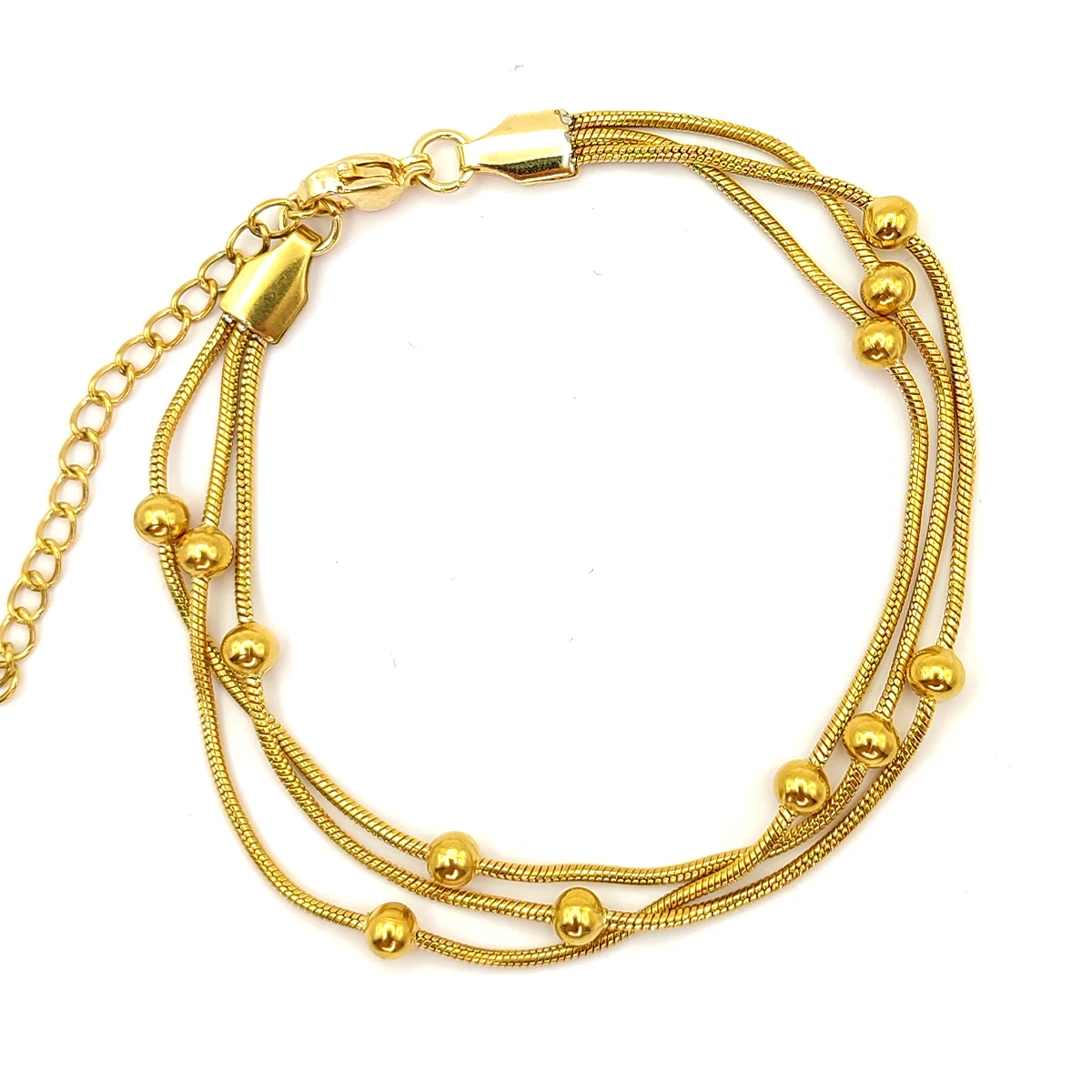 Pulsera Acero Dorado Triple Cola de Rata con Balines