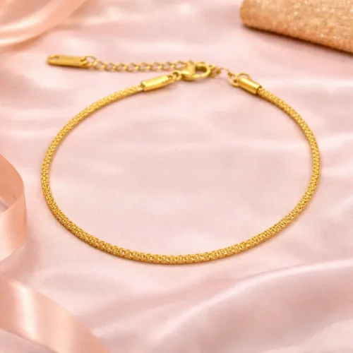 Pulsera Acero Inox Dorado Torcida Estrellada Delgada (1)