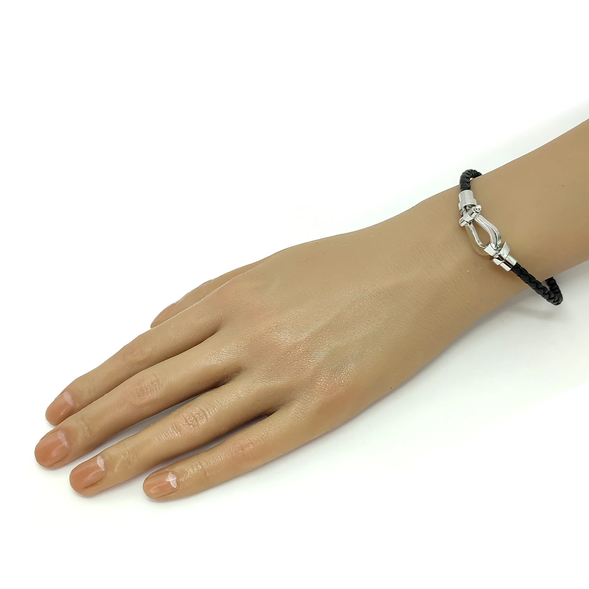 Pulsera Acero Piel Negra Trenzada Diseño Tipo Hebilla 8 Pulsera Acero Piel Negra Trenzada Diseño Tipo Hebilla - Image 6