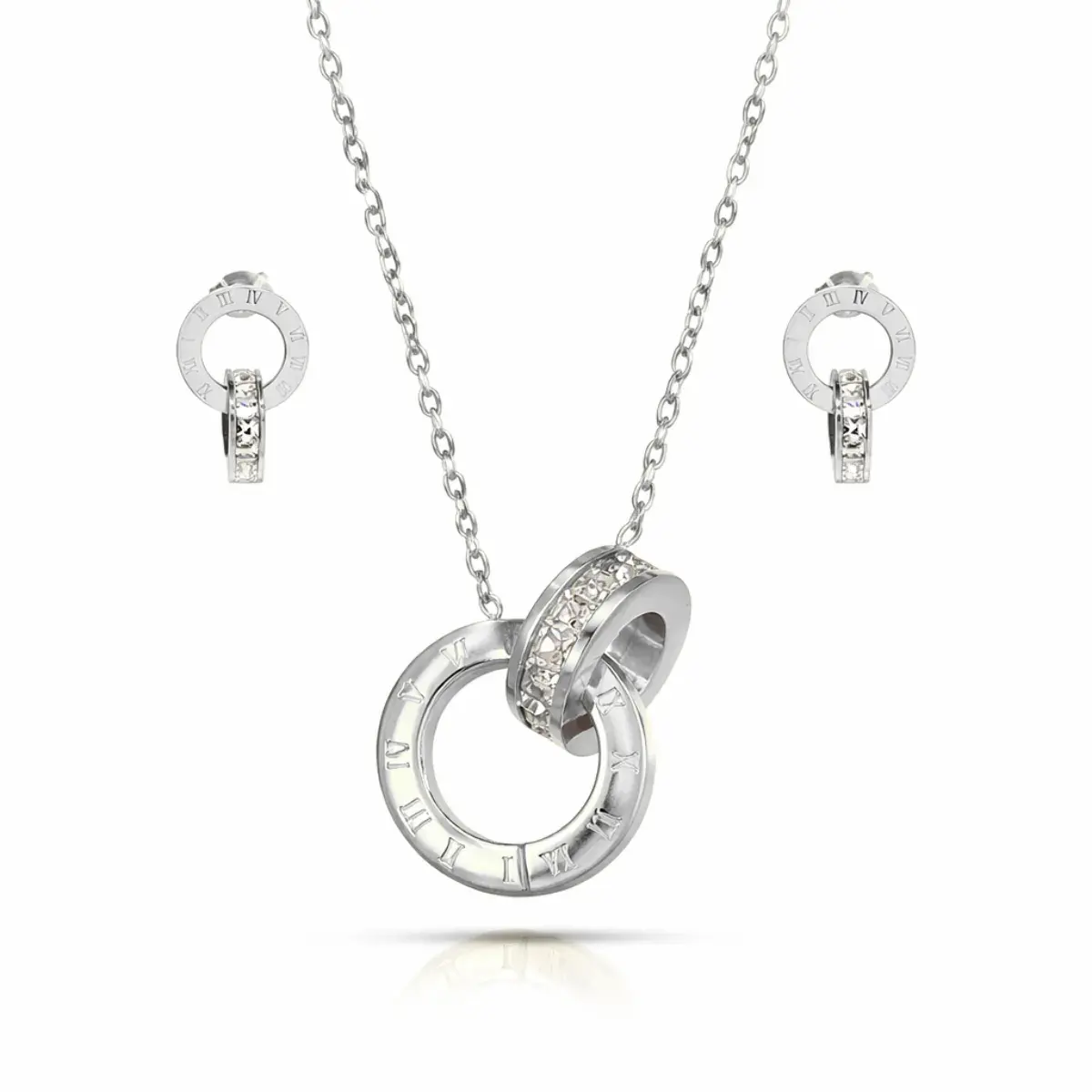 Set Joyeria Aros Entrelazados Zirconias Numeros Romanos 6