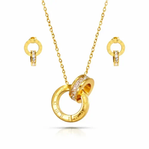 Set Joyería Aros Entrelazados Zirconias Numeros Romanos