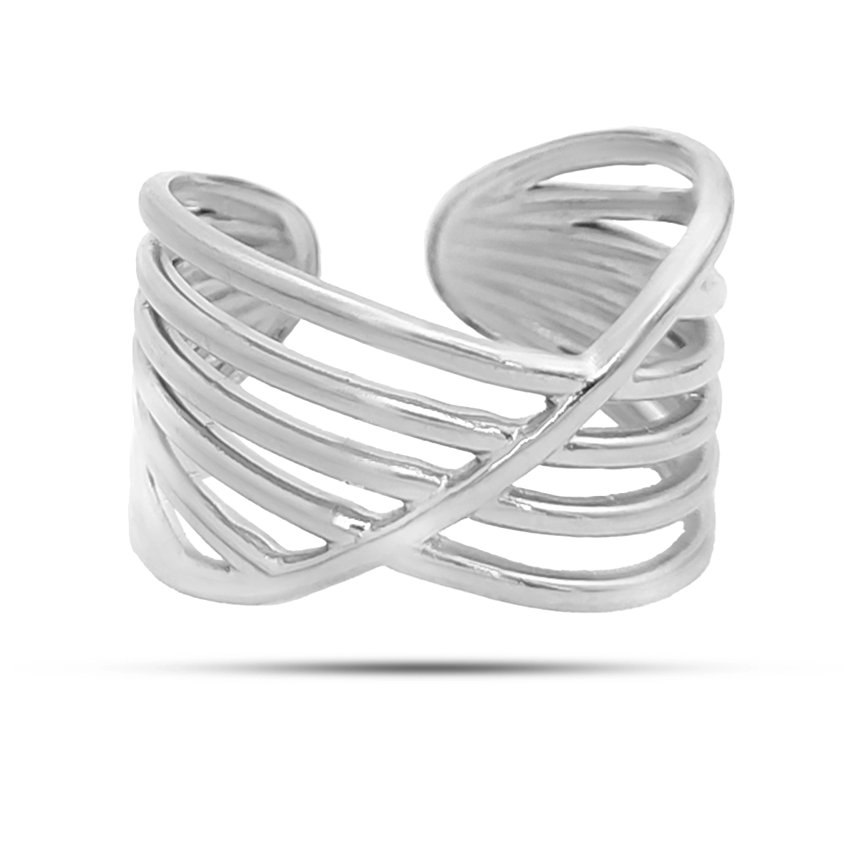 Anillo Acero Inox Dorado Cruzado Ajustable Minimalista 3