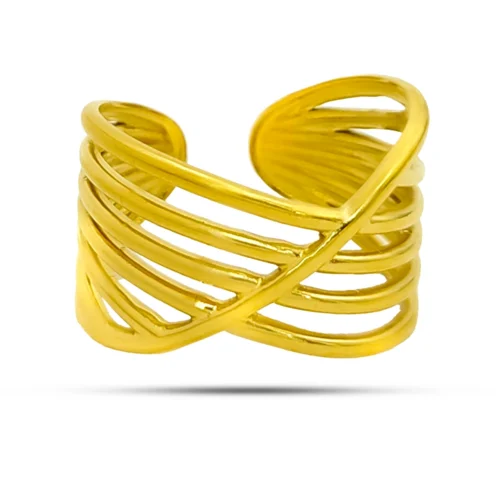 Anillo Acero Inox Dorado Cruzado Ajustable Minimalista (5)