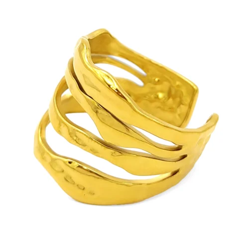 Anillo Acero Inox Dorado Martillado Lineas Horizontales (3)