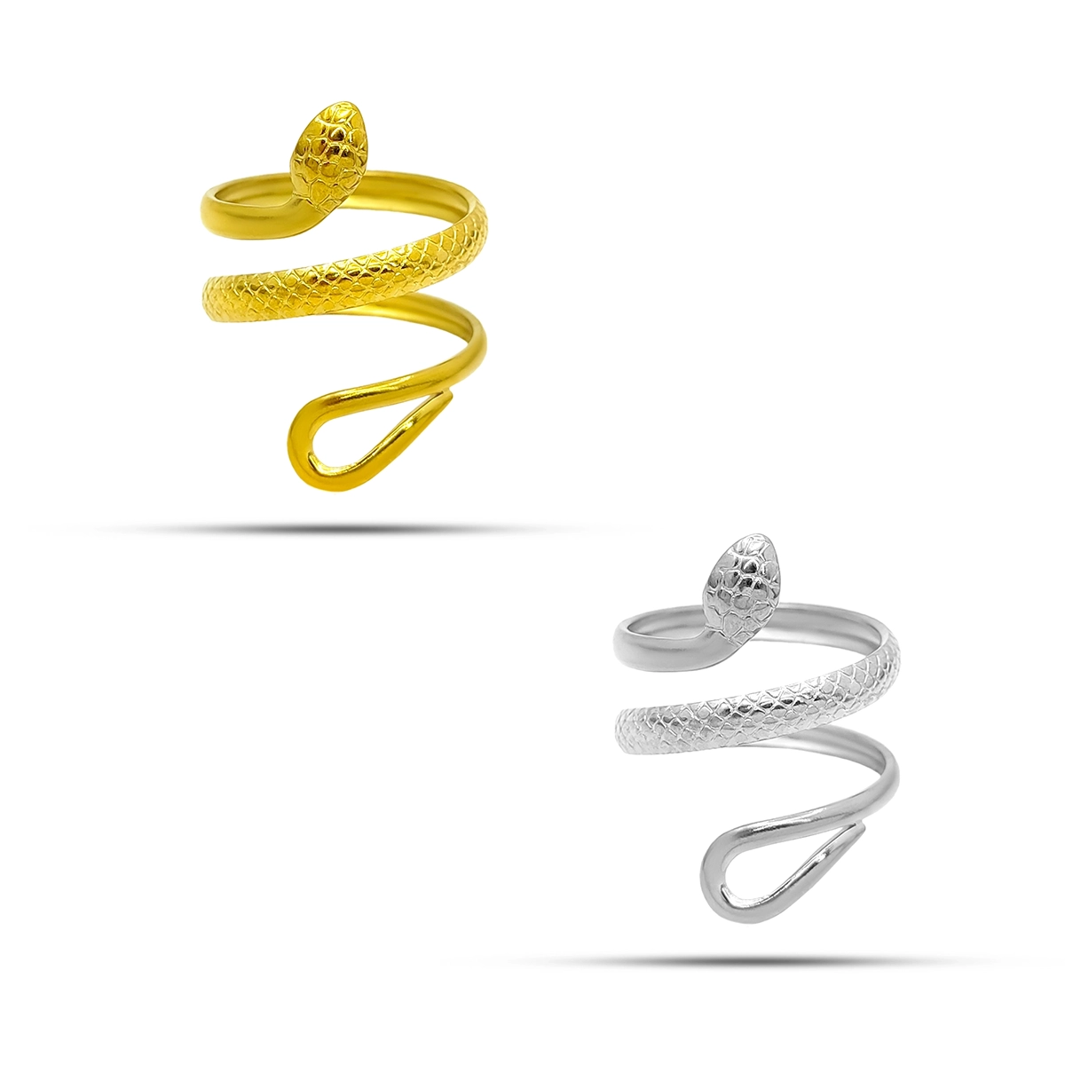 Anillo dorado ajustable de acero inoxidable con doble línea irregular y diseño abierto sobre fondo blanco