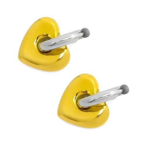 Aretes Acero Bicolor Huggies Chunky Colgante Corazon (2)