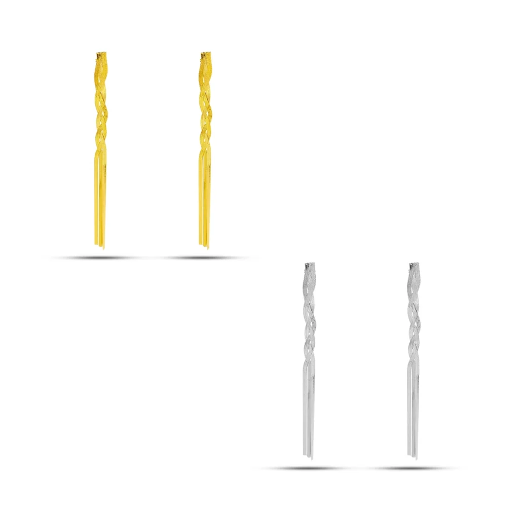 Aretes Acero Cadena Planchada Trenzada Largos Noche 1