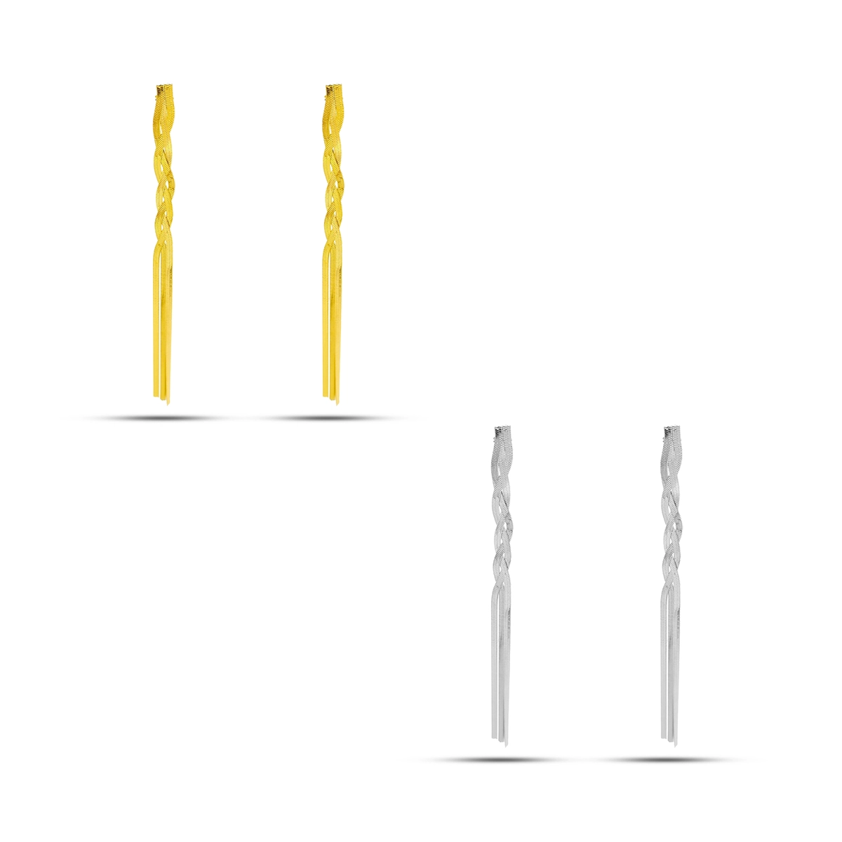 Aretes Acero Cadena Planchada Trenzada Largos Noche 1