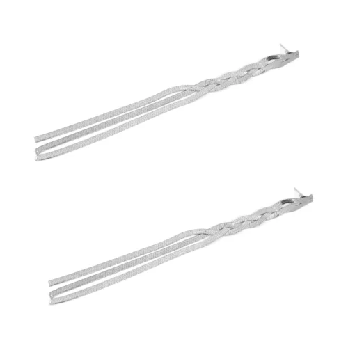 Aretes Acero Cadena Planchada Trenzada Largos Noche (4)