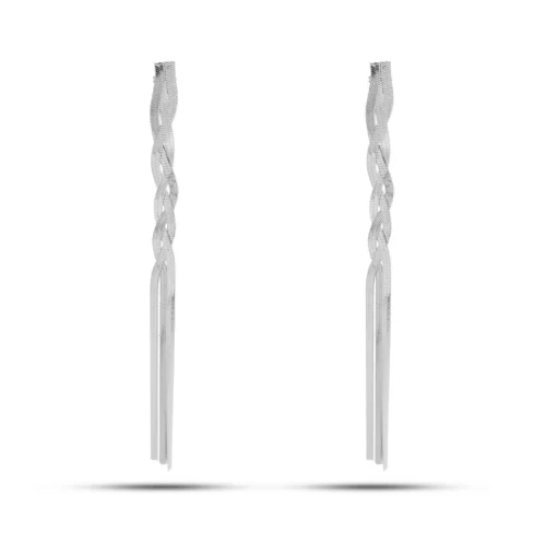 Aretes Acero Cadena Planchada Trenzada Largos Noche (9)