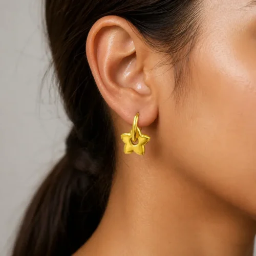 Aretes Acero Dorado Arracada Colgante Estrella Chunky (1)