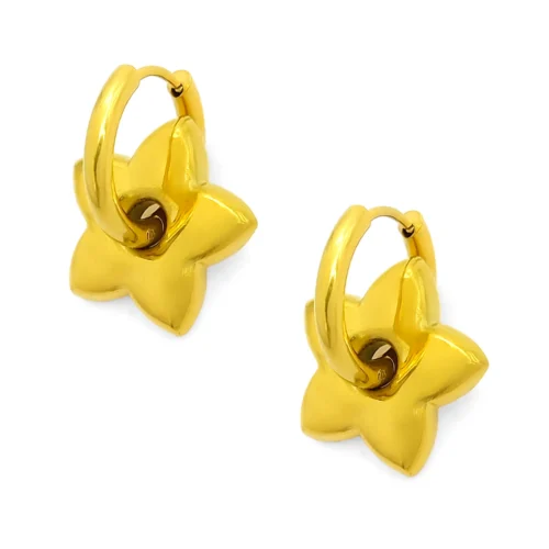 Aretes Acero Dorado Arracada Colgante Estrella Chunky (3)