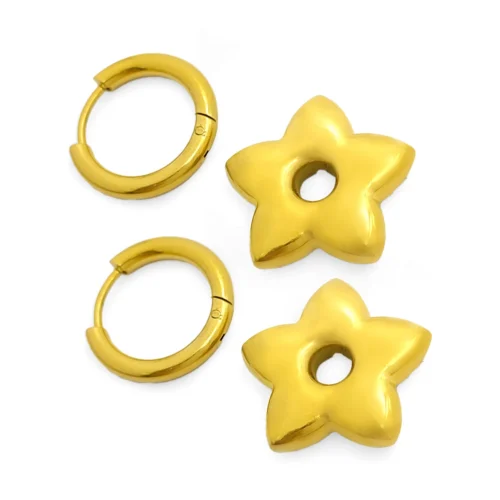 Aretes Acero Dorado Arracada Colgante Estrella Chunky (4)