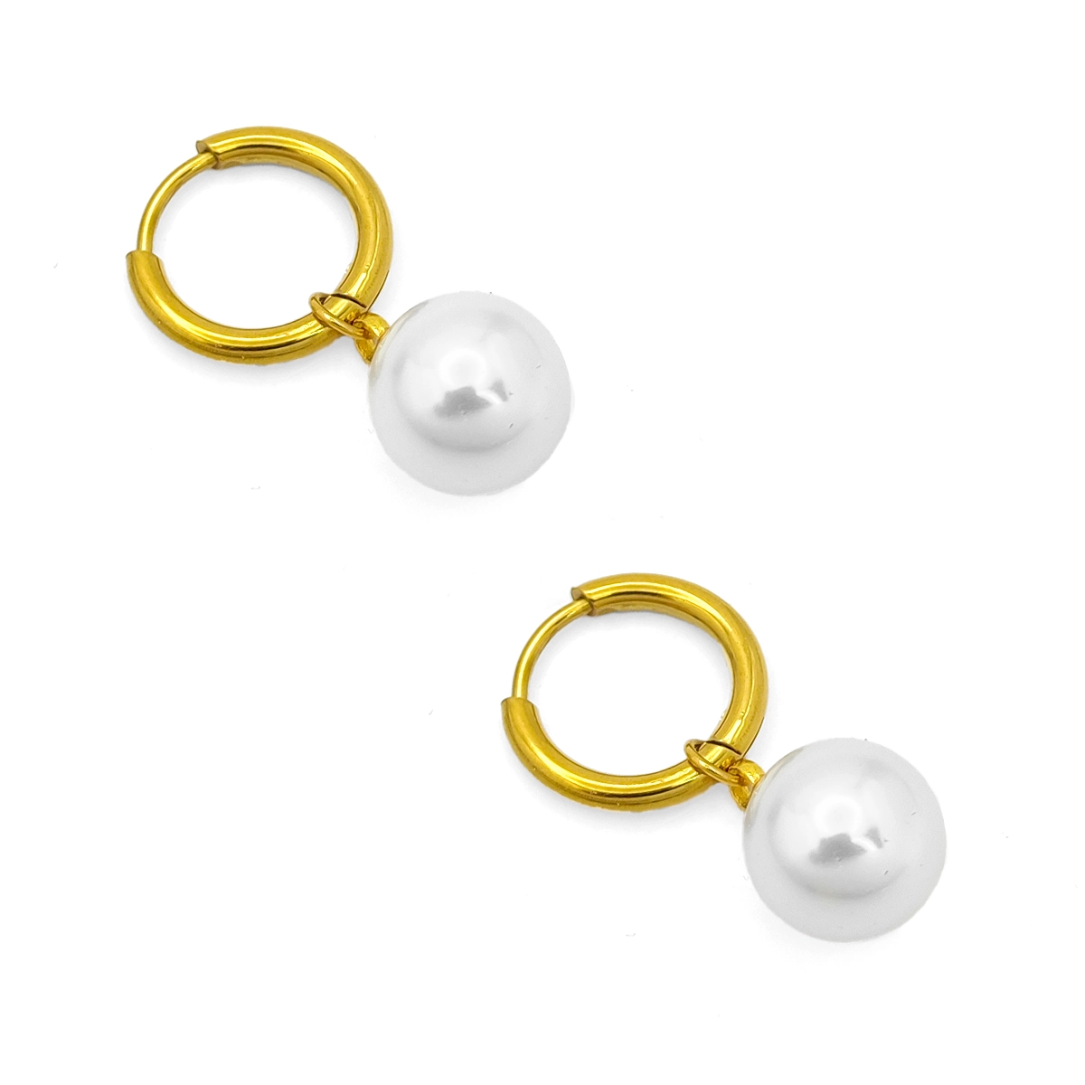 Aretes Acero Dorado Arracada Huggies Perla Colgante 2