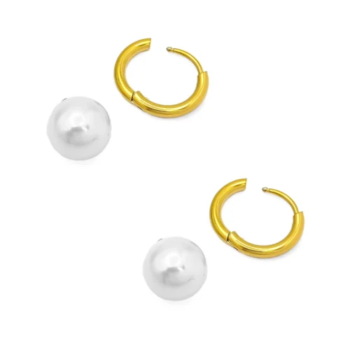 Aretes Acero Dorado Arracada Huggies Perla Colgante (3)