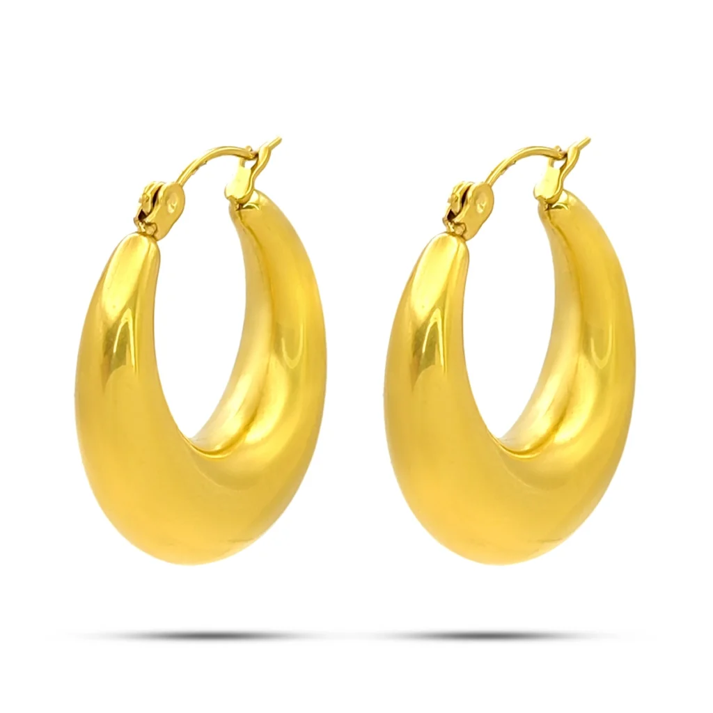 Aretes Acero Dorado Arracadas Chunky Gruesas Moda 1