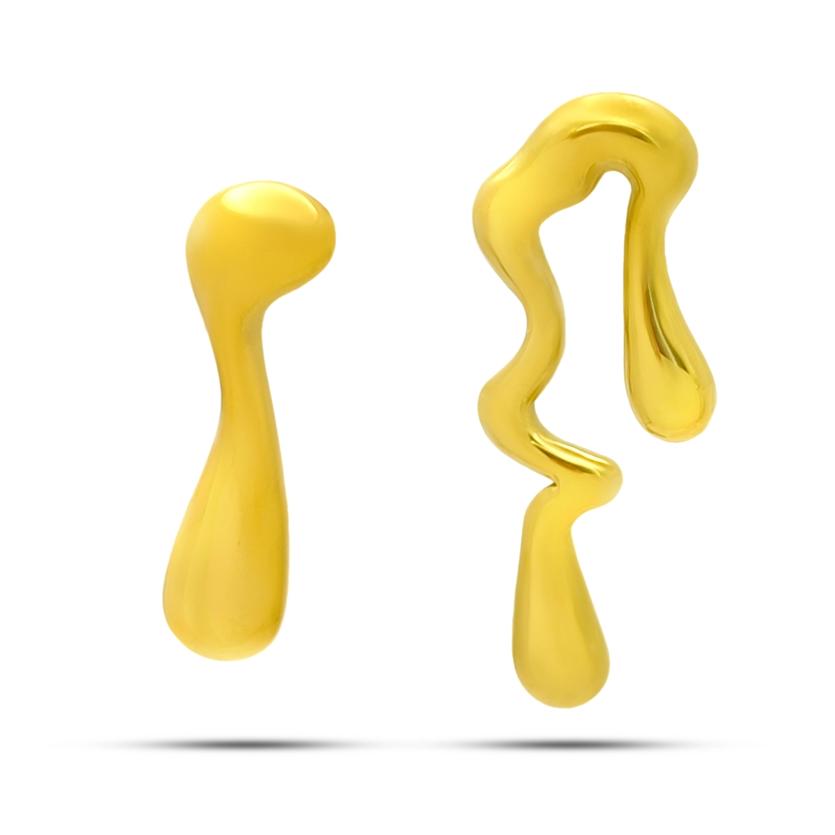 Aretes Acero Dorado Asimetricos Gotas Cayendo Derretidas 1