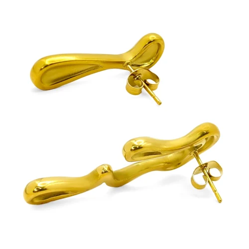 Aretes Acero Dorado Asimétricos Gotas Cayendo Derretidas (3)