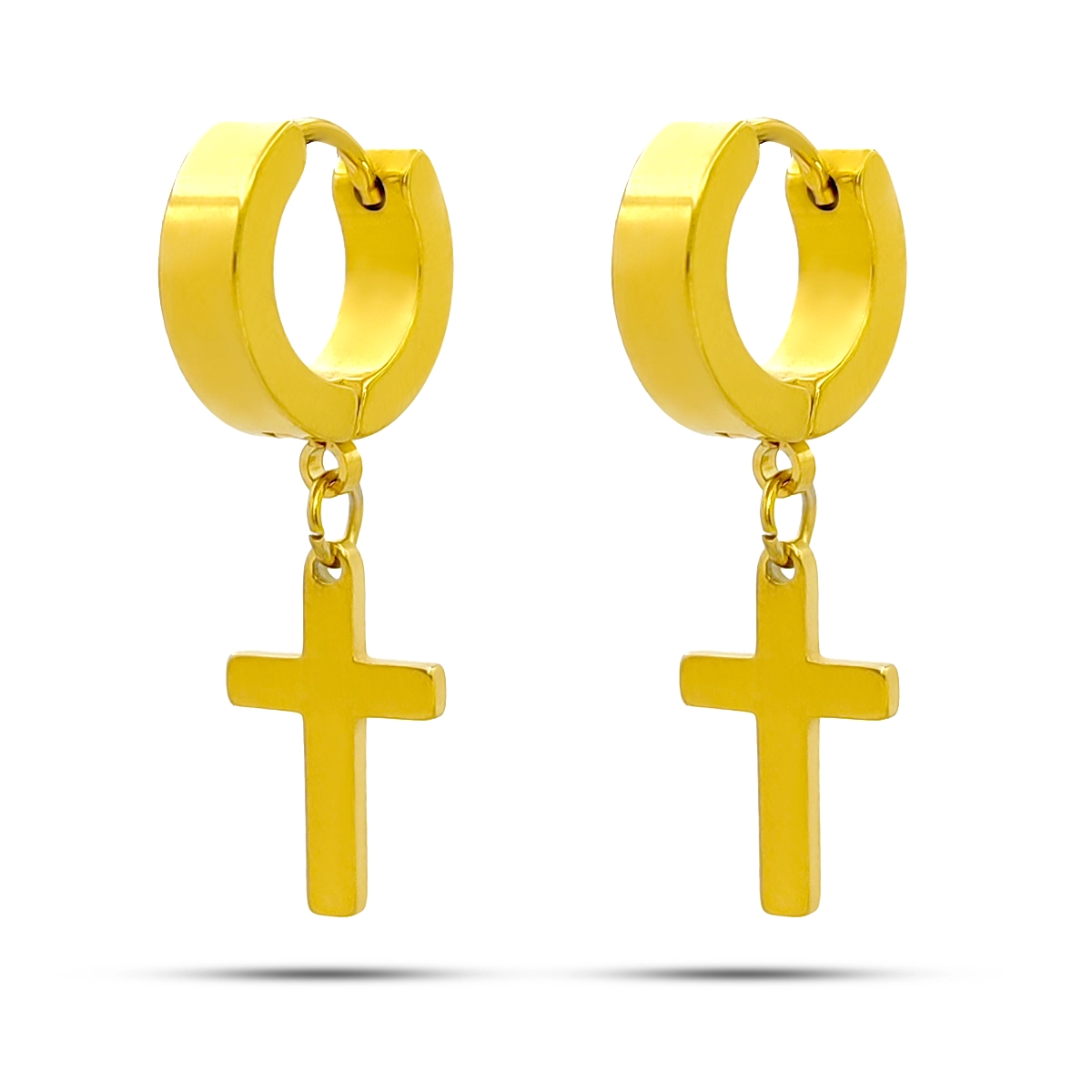 Aretes Acero Inox Arracadas Huggies Colgante Cruz Lisas 1